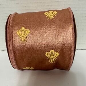 Vintage Elegant Light Pink and Gold Decorative 4” Wired Fabric Ribbon